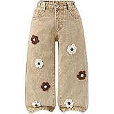 WDIRARA Toddler Girl's 3D Floral Jeans Cute Wide Leg Baggy Denim Pants