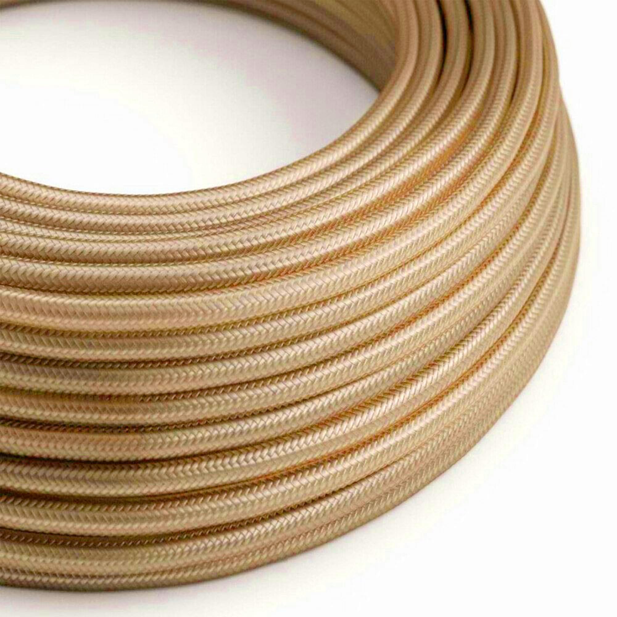 LEDSone 16.4ft Vintage 2 Core Round 18 Gauge Light Gold Cable Fabric Cloth Covered Electrical Wire, 5m 2 Conductors Lamp cable Modern Cloth Covered Wire for Pendant Light Bulb Industrial DIY Project. — image 1