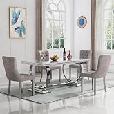 HomVent 68'' Silver Faux Marble Dining Table Set with 4 Grey Velvet Chair | Modern Dinner Table Set for 4,Faux Marble Dining Room Table Set,Rectangular Kitchen Table Set with U Shape Base for Kitchen