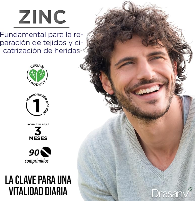 DRASANVI BISGLICINATO DE ZINCO | Alta biodisponibilidade 550 mg | Suplemento de zinco | Sistema Imunitário & Descanso| Antioxidante e Equilíbrio Hormonal | 90 comprimidos = 90 dias