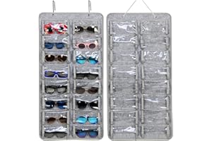 Casaphoria Sunglasses Organizer Storage, Hanging Dust Proof Wall Pocket Glasses Organizer - 16 Felt Slots Sunglass Organizer Holder with Metal Hook and Sturdy Rope, X-Large, Gray, Dust Proof