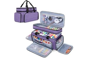 Luxja Large 2 Layers Sewing Organizer Bag with 5 Detachable Dividers, Sewing Storage Bag for Sewing Supplies, Purple