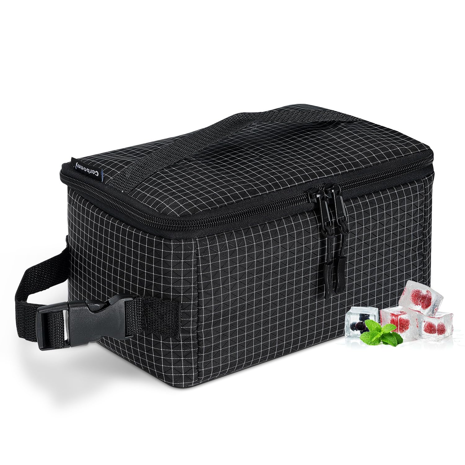 Photo 1 of Cerbonny Small Lunch Box,Freezable Lunch Bag for Adults & Kids,Small Lunch Box for Men,Mini Cooler Bag with Buckle Handle,Insulated Cooler Bag for Work School Travel(Black Check)