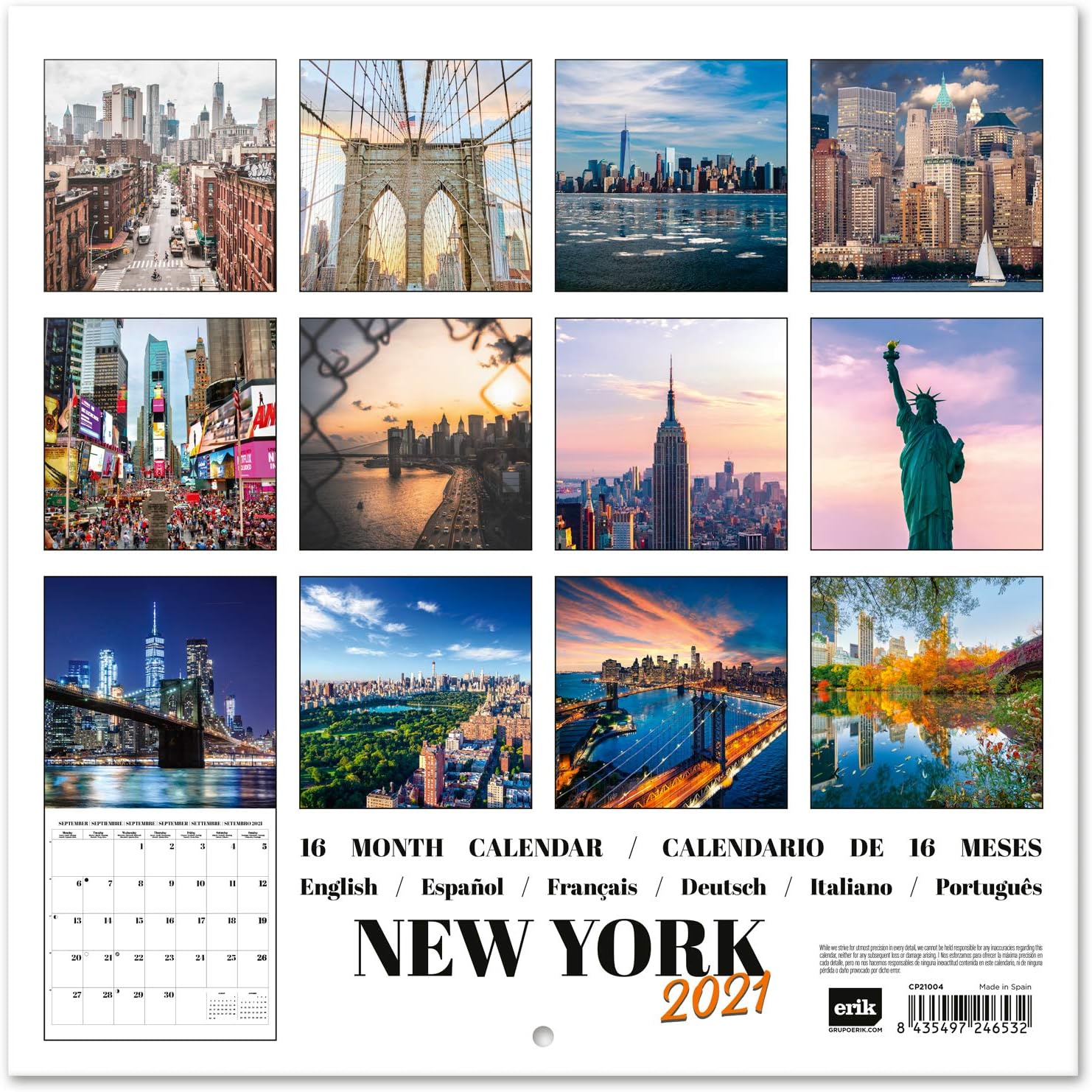 New York 2021 Wall Calendar 11.8 x 11.8 inches (16 Months) Family Planner Calendar 2021, Full Colour NY - Image 3