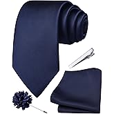 Branduce 3.15"(8cm) Mens Tie and Lapel Pin Solid Necktie Handkerchief Tie Clip Set for Men