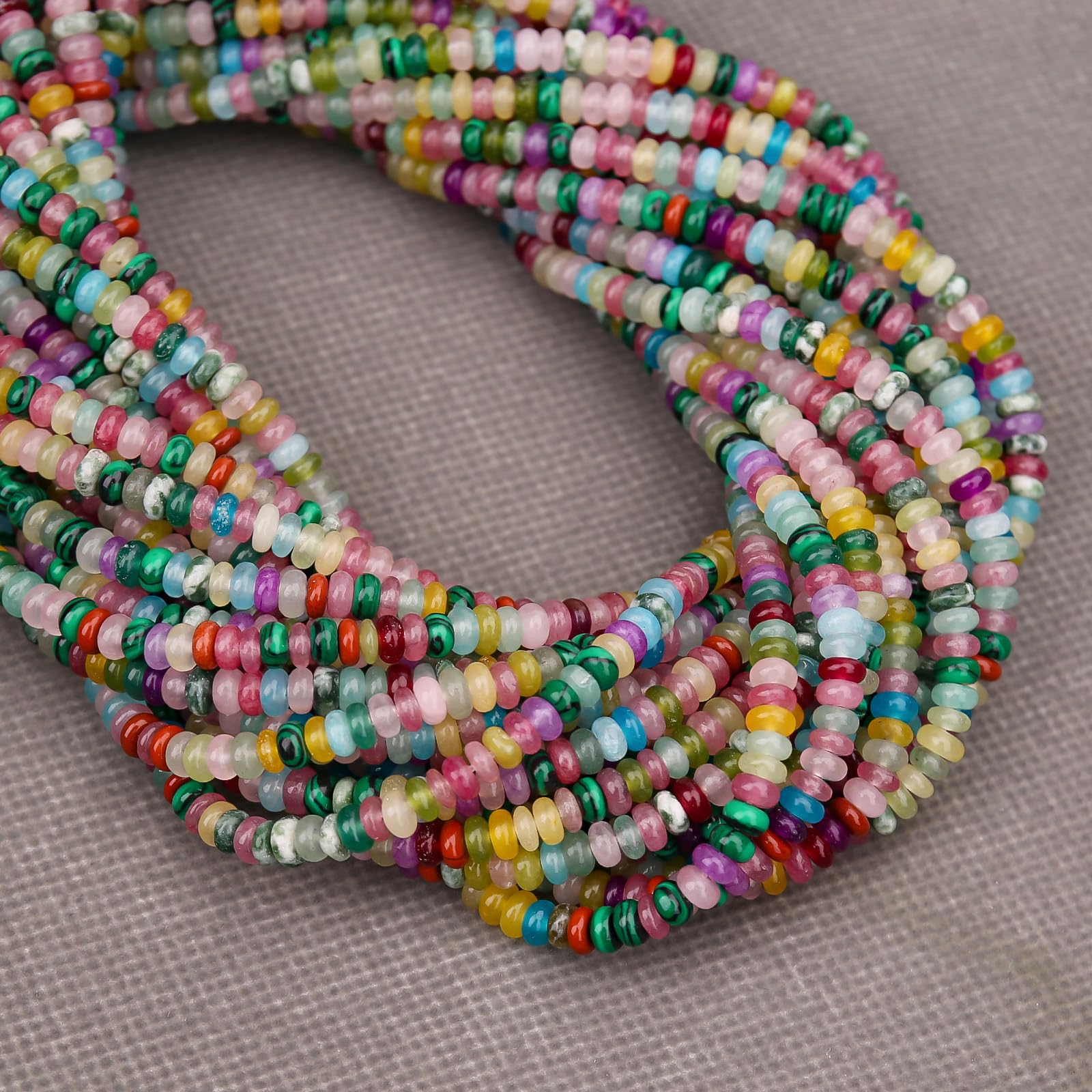 BONNY BOXX 1 Strand (150PCs) Natural 2 * 4mm Mix Colors Rondelle Beads, Natural Abacus Disk Stone Beads Loose Spacer Gemstone for DIY Bracelet Necklace Jewelry Making