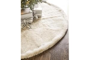 Balsam Hill Lodge Faux Fur Christmas Tree Skirt - Premium Rustic and Luxurious Fur Accents in Brown and Ivory for Tree Decor, Ivory, 72"