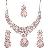 Touchstone Indian wedding jewelry sets for women necklace bollywood jewellery set desi bridal designer necklaces earrings artificial joyeria rhinestone crystal fancy in white or silver or gold tone