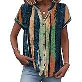 Zeagoo Button Down Shirts for Women Short Sleeve Tops V Neck Collar Blouses Business Casual Outfits S-2XL
