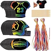 Penitue 36pcs Football Scratch Paper Craft, Black Rugby Art Paper Supplies Football Helmet Magic Scratch Card with Colorful Ribbons for Rugby Enthusiast Painting Party Favors Supplies