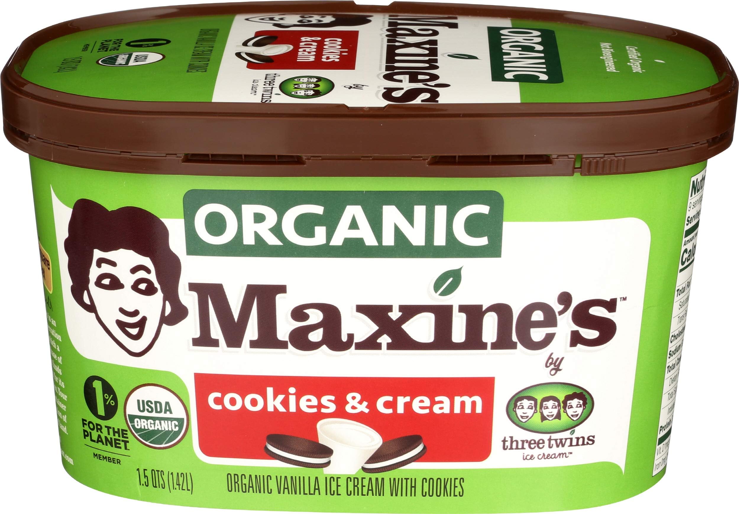 Maxines Ice Cream, Ice Cream Cookies Cream Organic, 48 Ounce