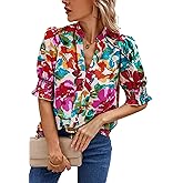 Angashion Women Tops Short Sleeve - Summer Casual V Neck Solid Color Flowy Trendy Tunic Blouses Shirt