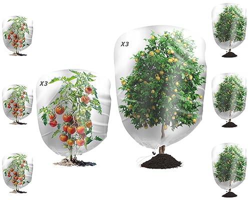6Pcs Garden Netting Bags with Drawstring Plant Mesh Cover, 2 Size Netting Cover Garden Plant Barrier Netting Protection Bags for Tomato Vegetables Flower Tree Fruit, 3.9 x 5.9ft+3.1x 3.61ft