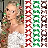 SAWINDA 30PCS Christmas Mini Hair Bows for Girls Gingham Red Green Silk Satin Hair Bows for Women Cute Ribbon Bows Bowknot Hair Barrettes Alligator Hair Clips Accessories