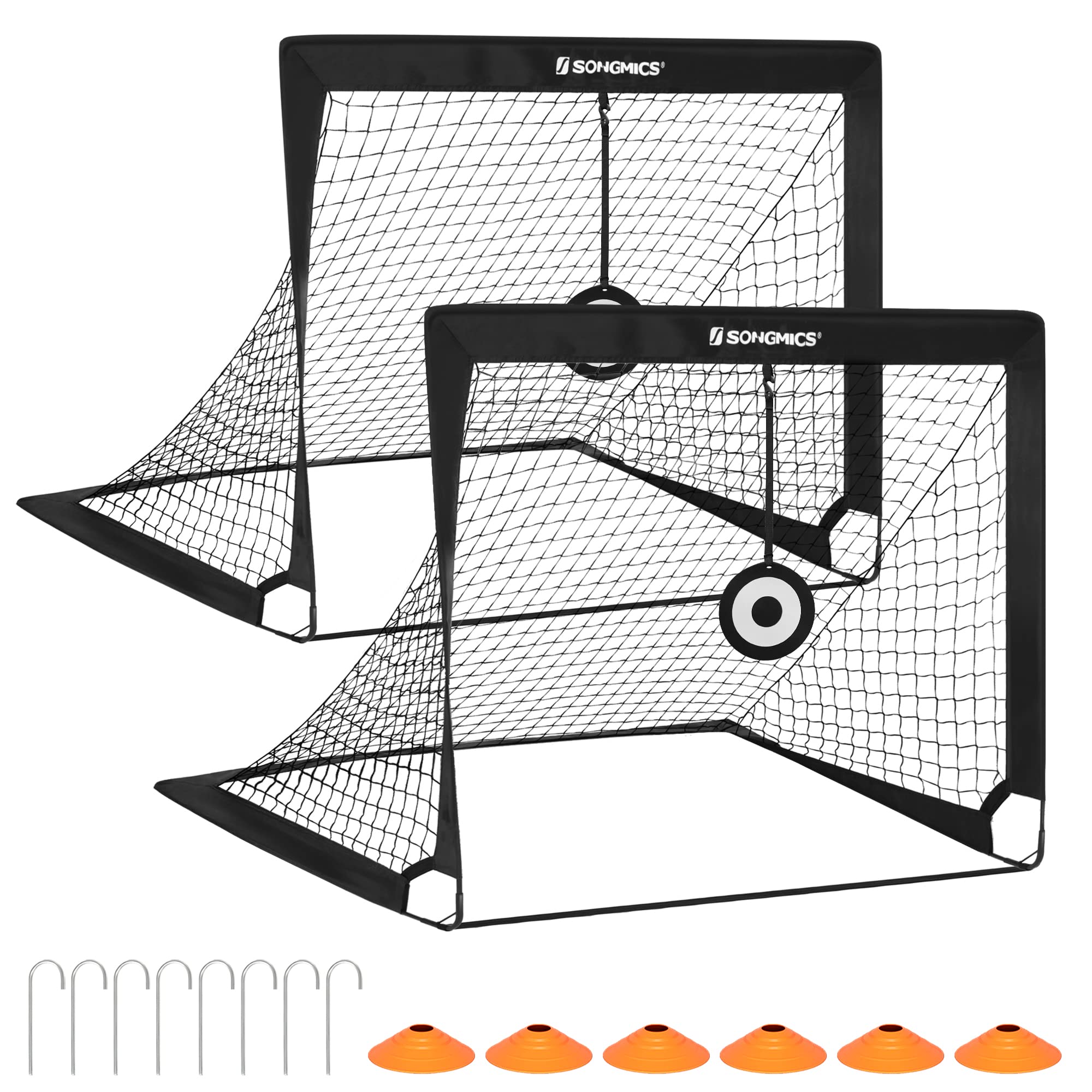 Songmics Kids Football Goals Set of 2 Portable and Folding for Garden Park Beach Fiberglass Bars Black SZQ422B01