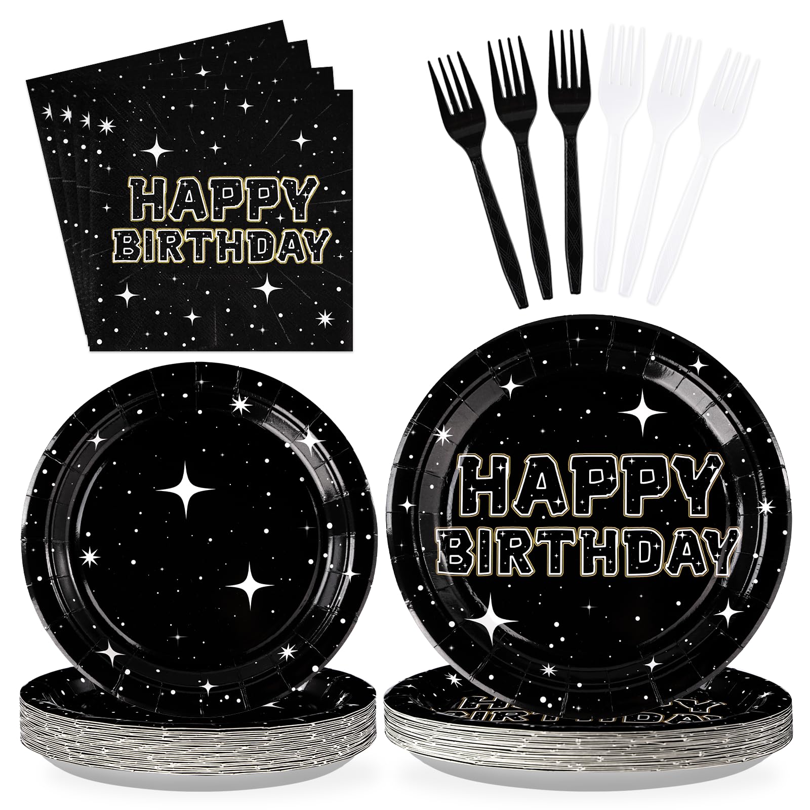 96Pcs Stars Birthday Party Supplies Black Galaxy Plates and Napkins ...