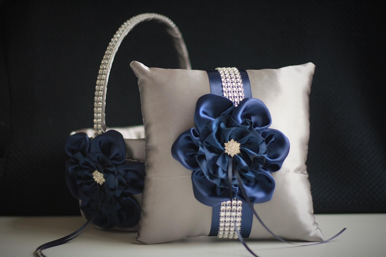 Amazon Com Gray Navy Wedding Basket Navy Ring Bearer Pillow