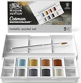Winsor & Newton Cotman Metallic Watercolour Pocket Set 8 Half Pans + Brush