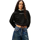 Tommy Jeans Women's Medium Weight Cropped Hoodies with Rhinestone Logo Detail
