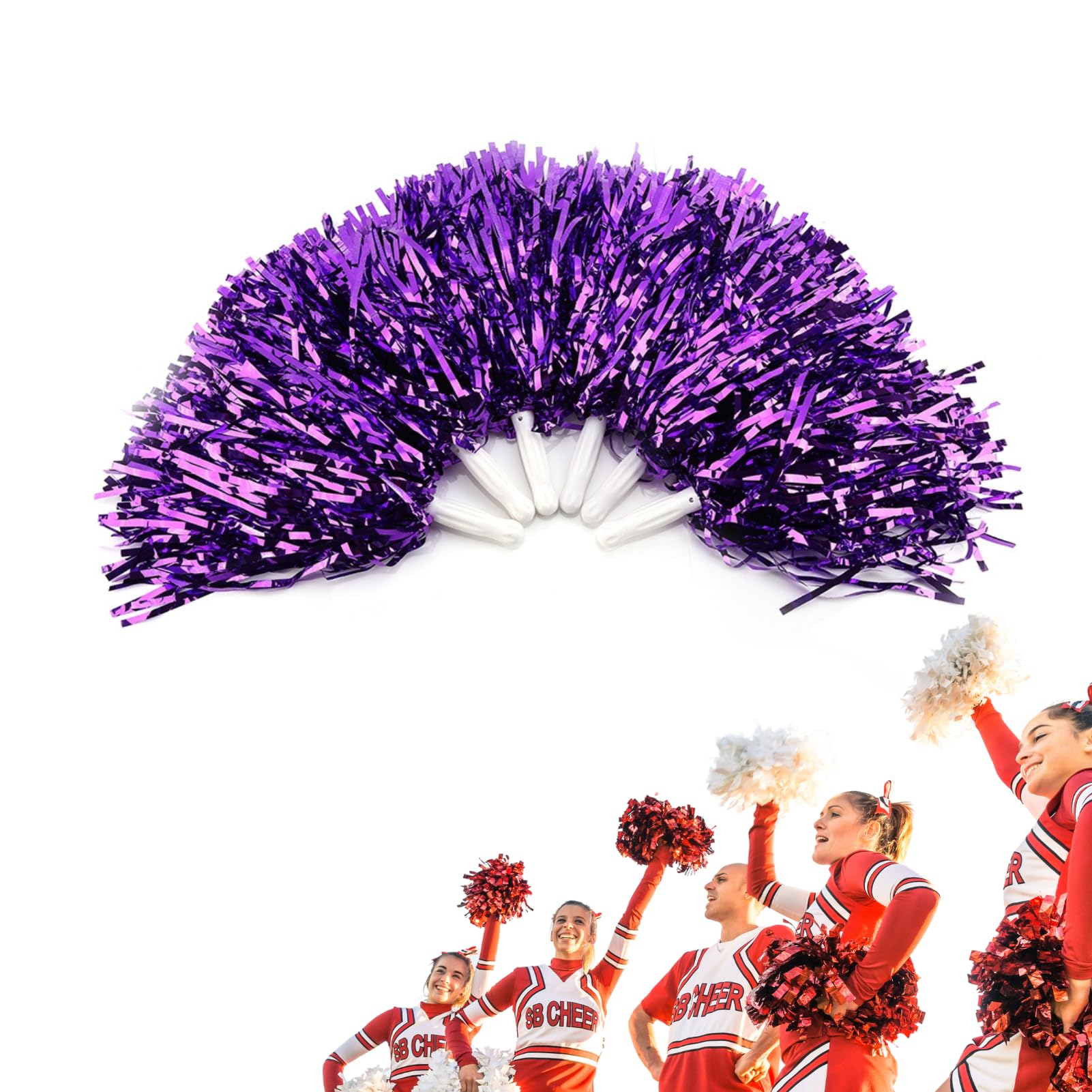 DEWIN Pack of 6 Cheerleading Poms, Sports Pompoms Cheer Party Dance Accessories Tool for Sports Meetings, Stadium, Party, Holiday Celebrations (Purple)