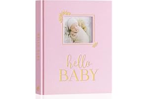 Lanpn Hello Baby Memory Book, Newborn First 5 Year Keepsake with DIY Window, Linen Baby Book Memories Journal Scrapbook Photo