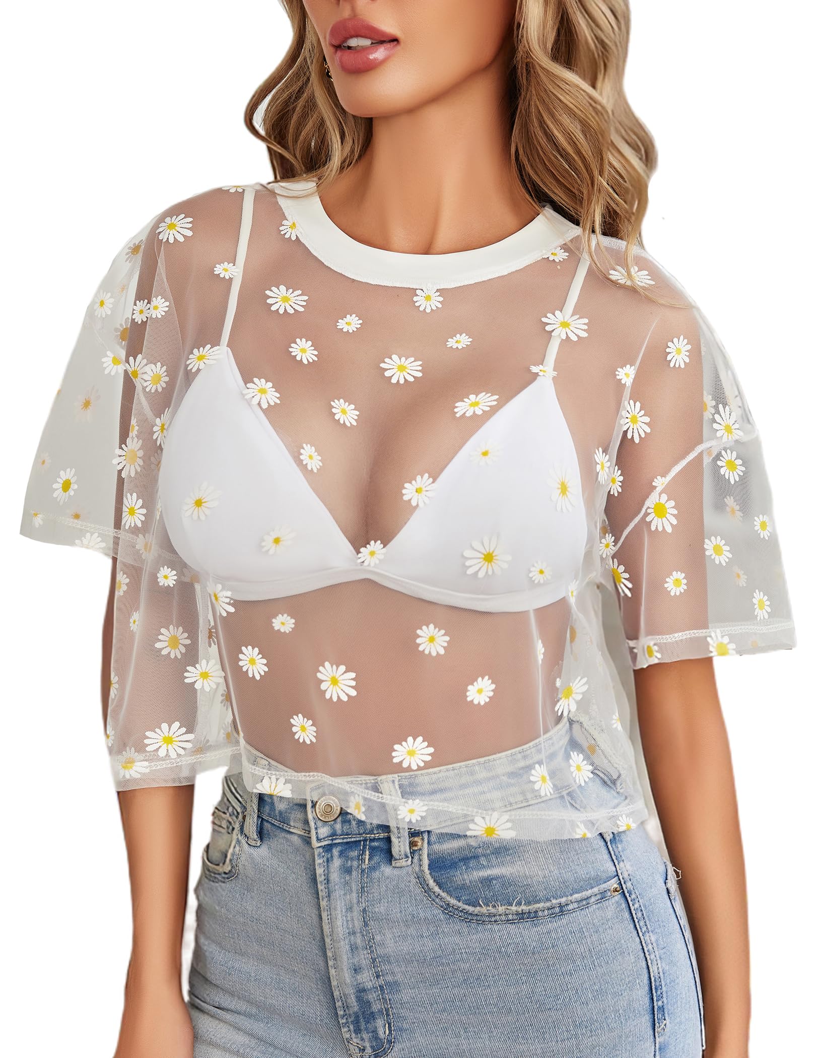 Avidlove Mesh Top Women's Short Sleeve Sheer Mesh