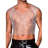 Lars Amadeus Sparkle Rhinestone Vest for Men's V-Neck Sleeveless Party Shiny Mesh Tank Top