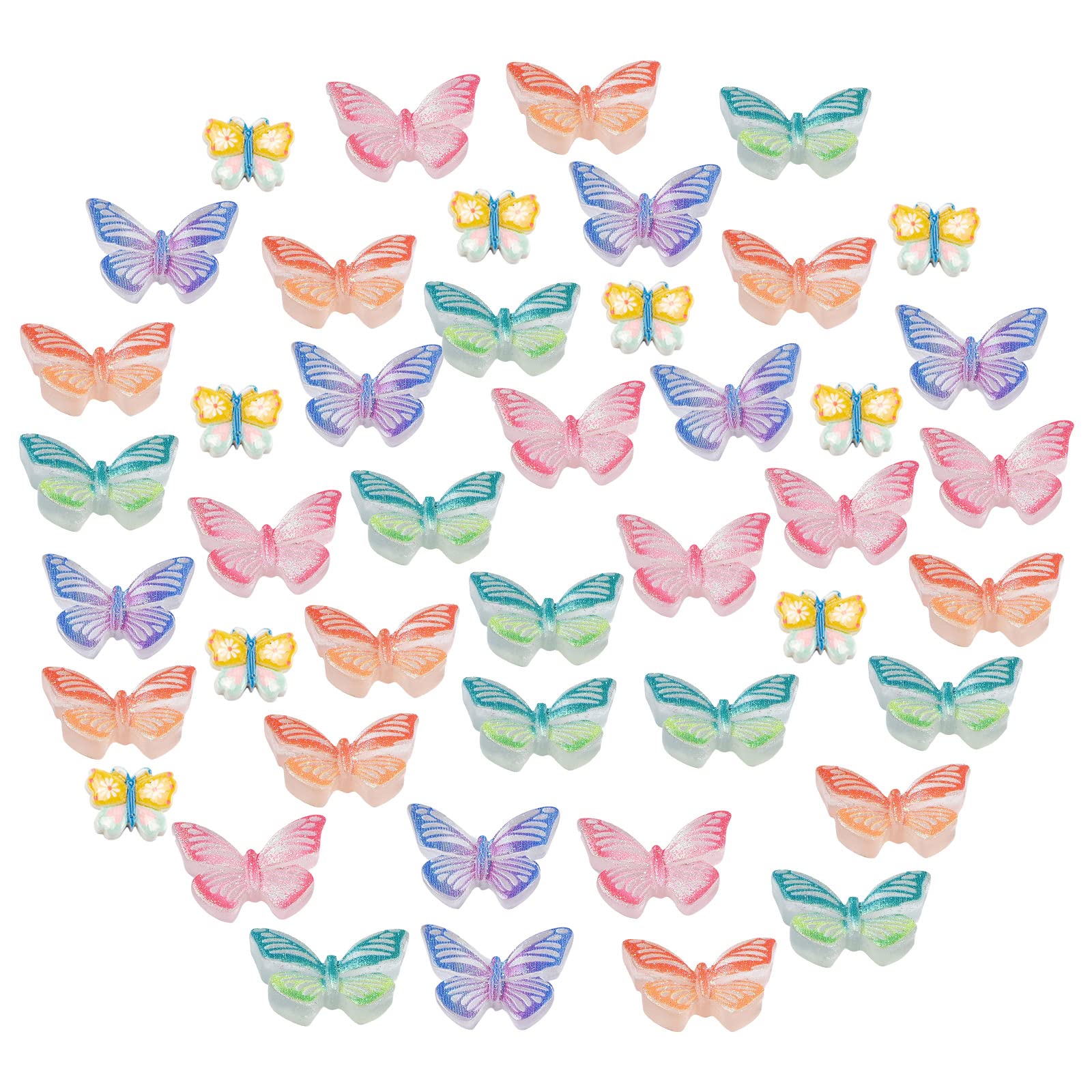 SUNNYCLUE 50Pcs 5 Styles Butterfly Cabochons Colorful Resin Flying Animal Slime Charms Butterfly Beads Buttons Flatback for DIY Jewelry Making Scrapbooking Embellishments Crafts Supplies