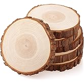 Fuyit Unfinished Wood Slices for Centerpieces, 6Pcs 6-6.3 Inch Natural Wooden Round Discs with Bark for Rustic DIY Crafts, Table Base, Wedding Decoration
