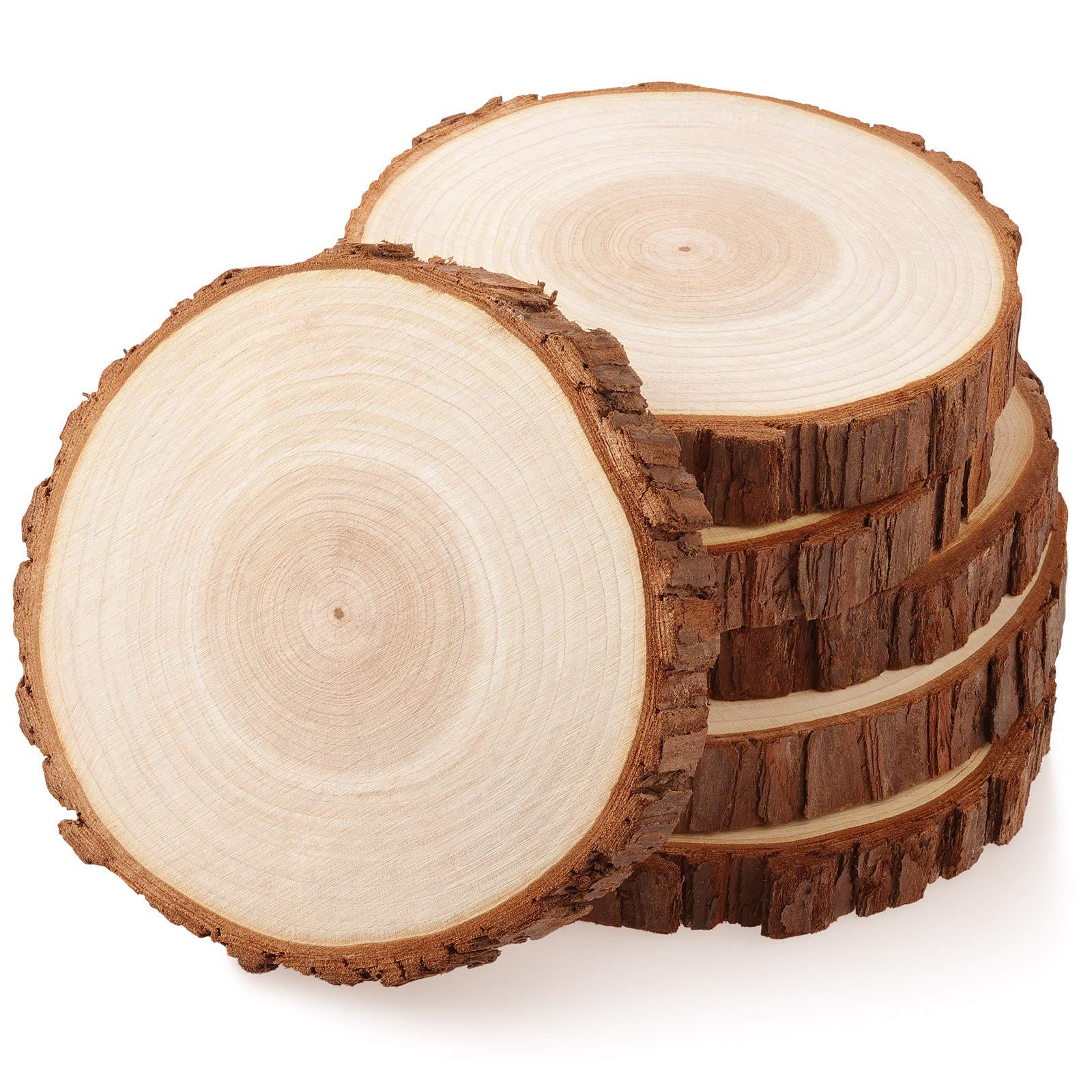 Photo 1 of Fuyit Unfinished Wood Slices for Centerpieces, 6Pcs 6-6.3 Inch Natural Wooden Round Discs with Bark for Rustic DIY Crafts, Table Base, Wedding Decoration