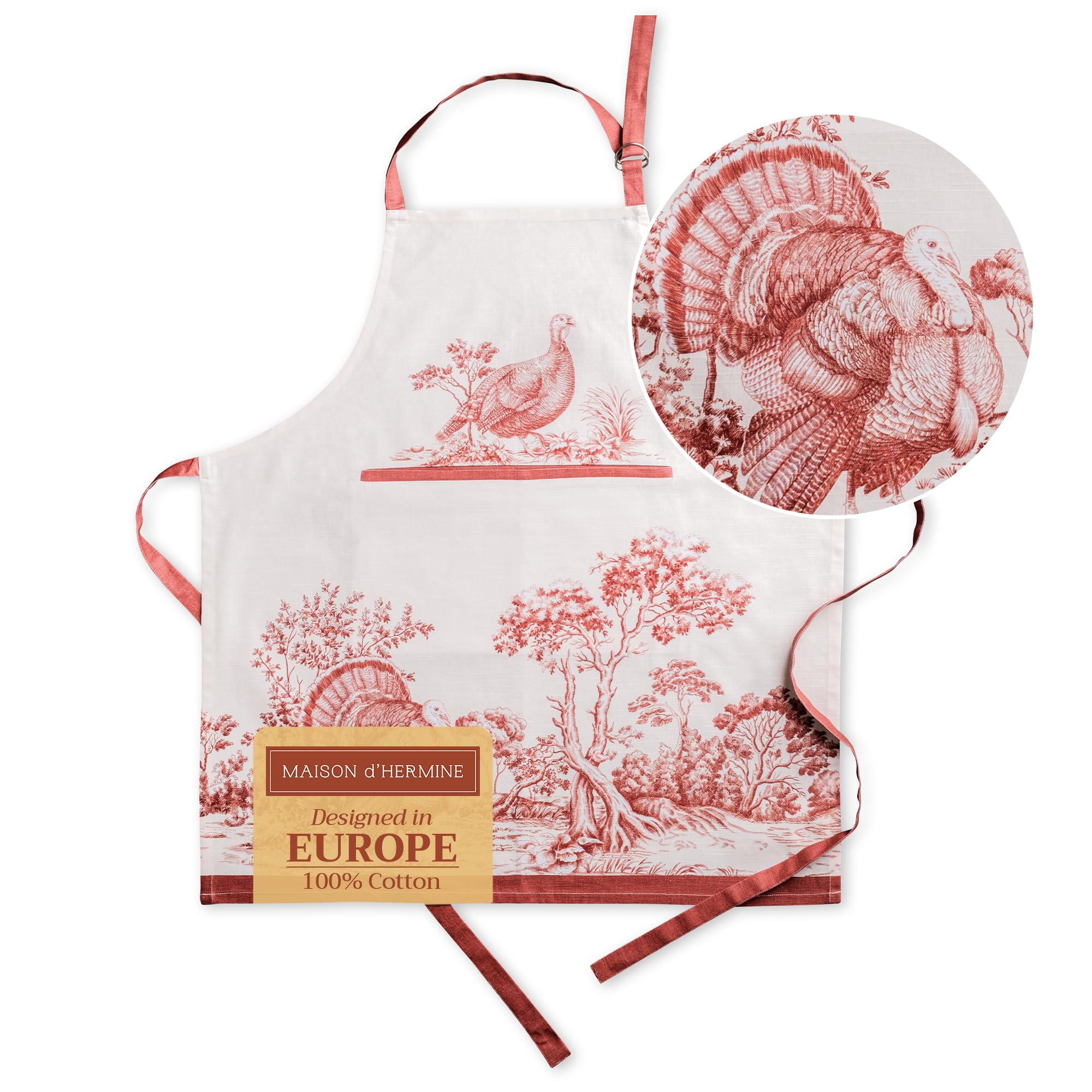 Maison d' Hermine 100% Cotton Apron for women with Pocket Kitchen Chef Autumn Apron for Men Cooking Gardening Server Waitress Maid - (Holy Jouy - Brown, 85 cm x 70 cm)