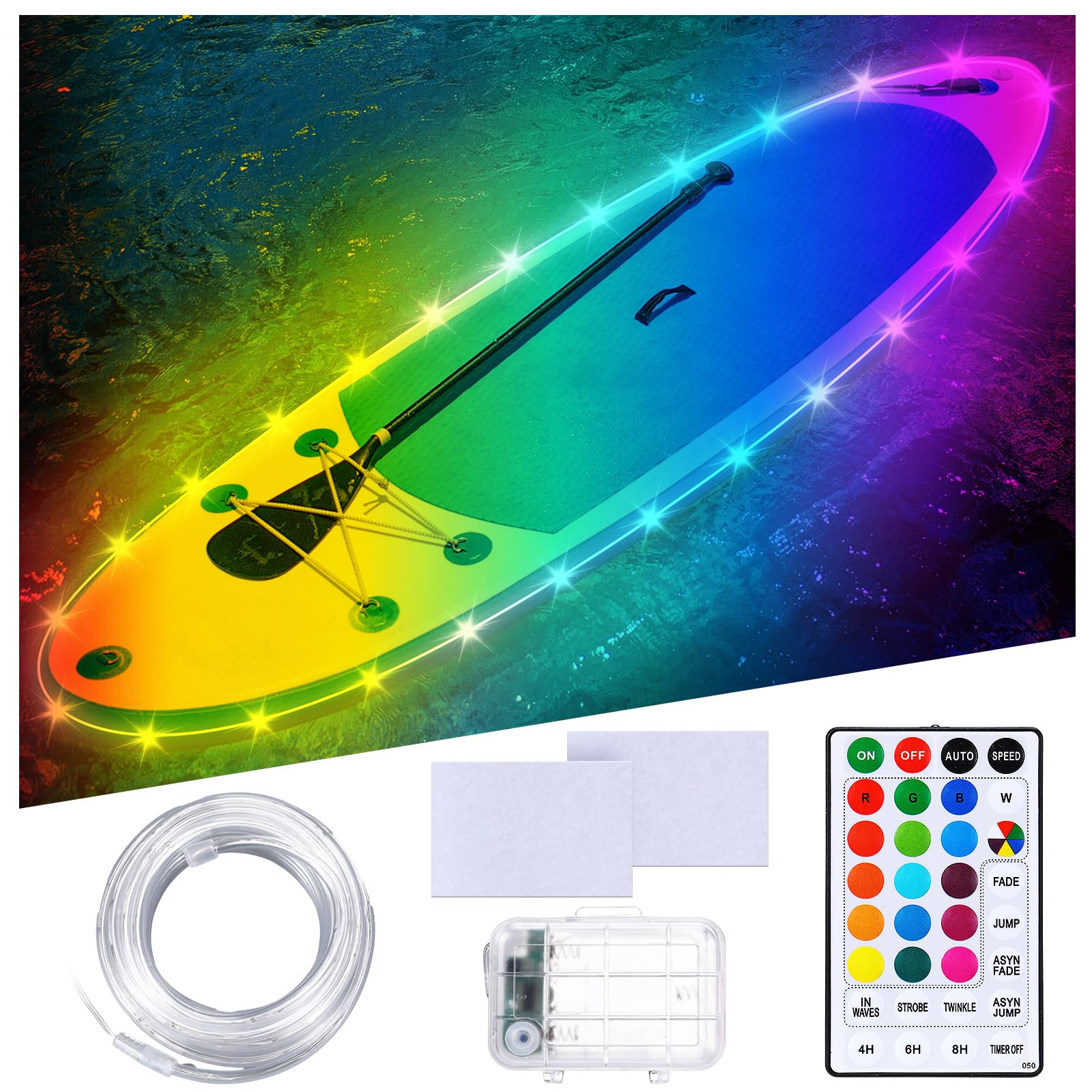 Photo 1 of Glooglitter 22ft Kayak Paddle Board Lights Kit IP68 Waterproof Dream Color SUP Glow Lights with Remote Battery for Powered Kayak Night Kayaking SUP Canoes, Marine Safety Boats