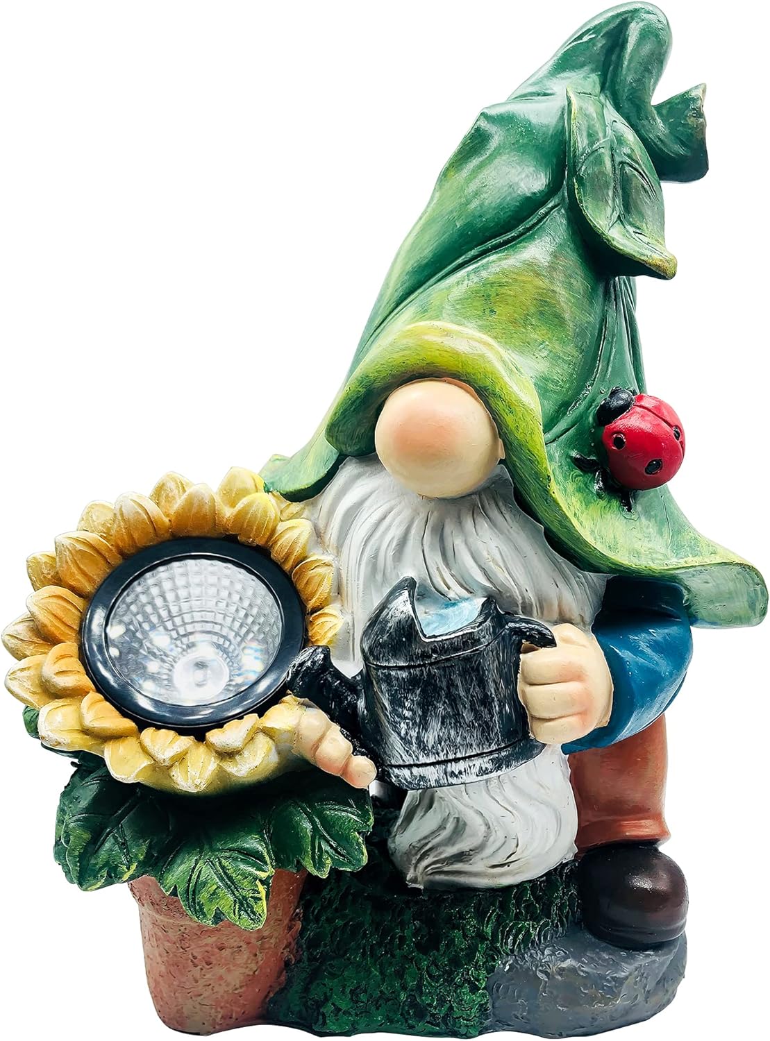 Garden Gnome Statue - Resin Gnome Figurine Watering Sunflower with Solar Light, Outdoor Gnome Fairy Ornament for Garden/ Patio/ Yard/ Lawn Decorations, 12 Inches