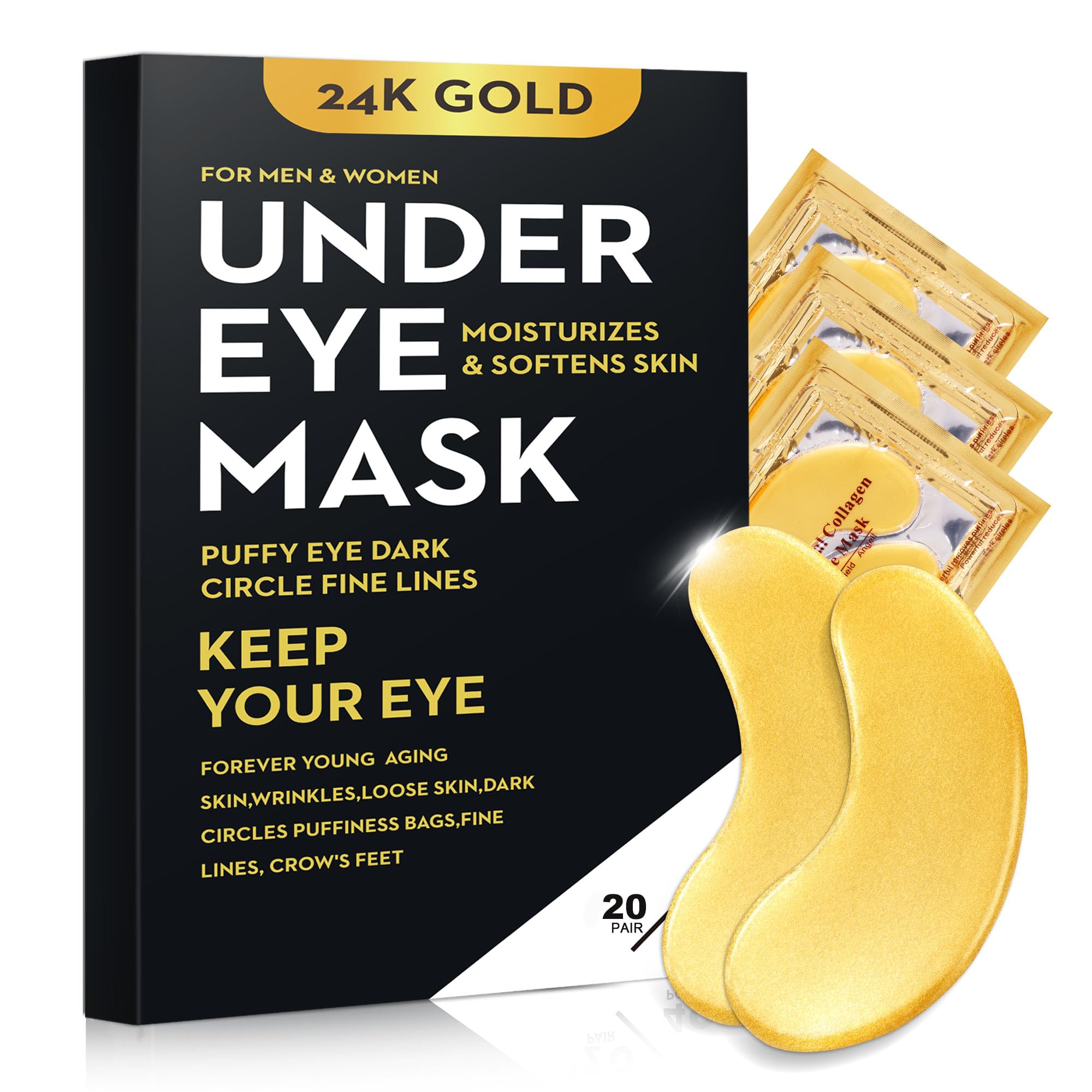 200Pcs/100 Pairs 24K Gold Eye Mask Collagen Under Eye Mask Patches for Dark Circle Puffiness, Refresh, Revitalizing, Travel, Wrinkles, Eye Patches Luxury Gift for Women & Men…