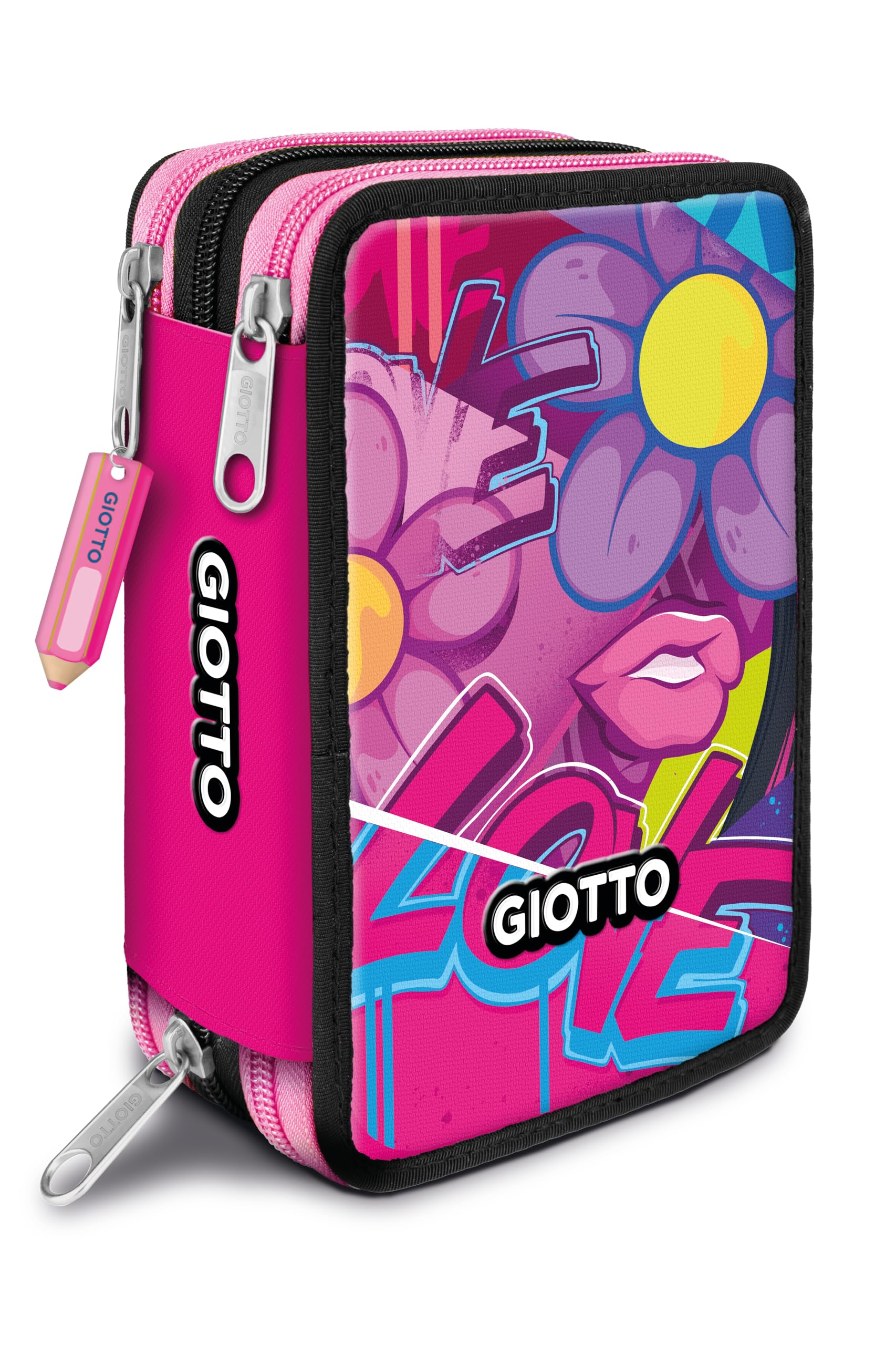 Giotto Supermina Pencil Case 3 Zip Young Street Art, Pink
