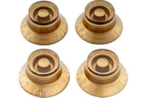 Musiclily Pro Metric Size 18 Spline Bell Top Hat Control Knobs for Epiphone Les Paul SG Electric Guitar Asia Import Guitar Bass Split Shaft Pots, Gold (Set of 4)