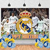 Madrid Football Birthday Photography Backdrop 5x3ft Photo Background Soccer Happy Birthday Banner for Football Party Supplies Decorations(5x3ft)