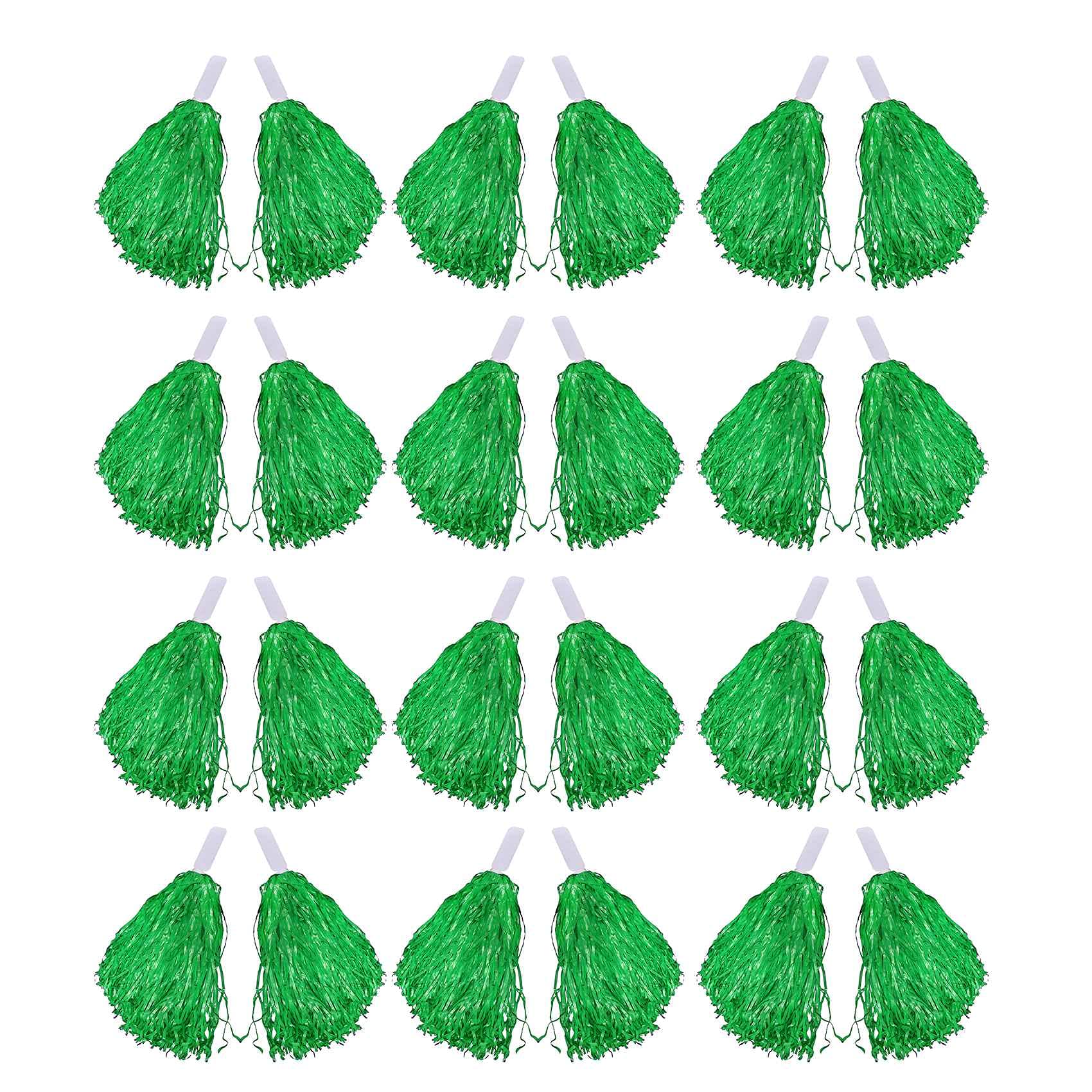 Bopfimer 24Pcs Cheerleading Pom Poms Metallic Foil Cheer Pom Poms with Plastic Handle for Adults Kids Cheerleaders Party Green