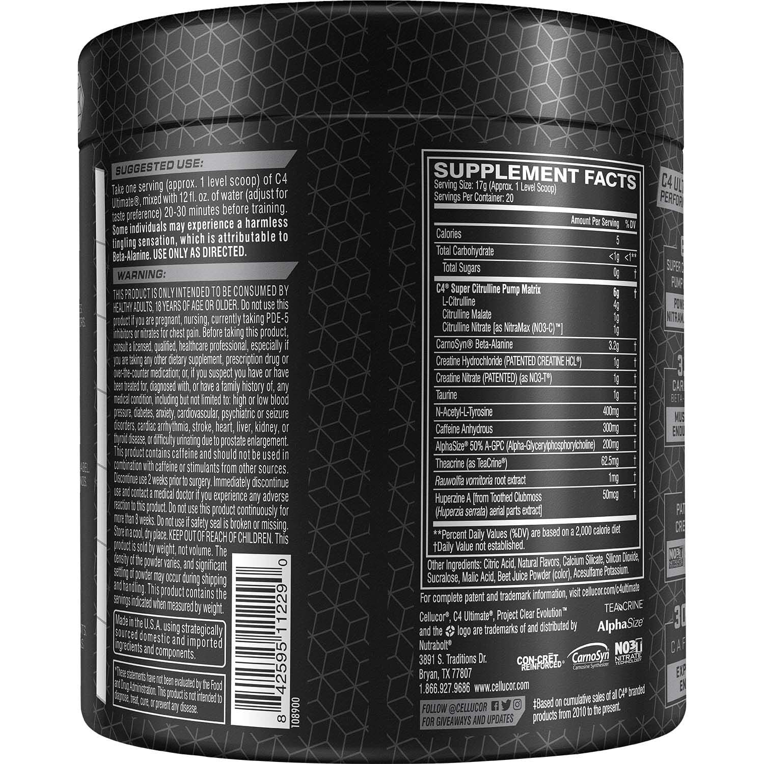 Cellucor C4 Ultimate Pre Workout Powder Strawberry Watermelon - Sugar Free Preworkout Energy Supplement for Men & Women - 300mg Caffeine + 3.2g Beta Alanine + 2 Patented Creatines - 20 Servings