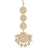 I Jewels Gold Plated Matte Finish Indian Wedding Bollywood Pearls Kundan Studded Maang Tikka for Women (T2911)
