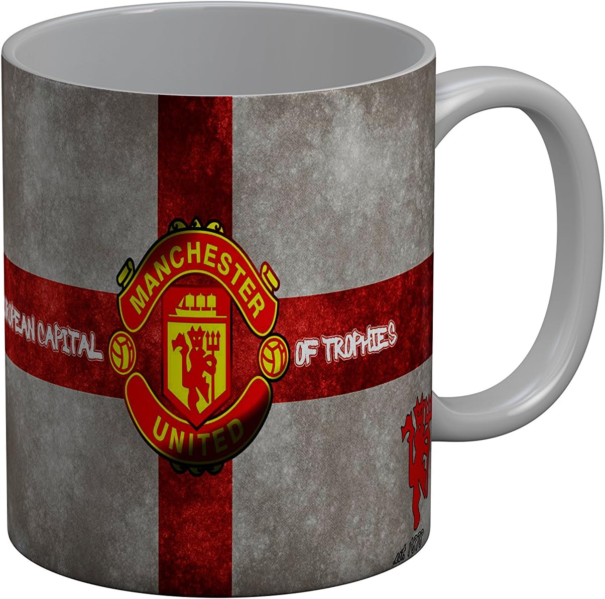 FunkyTradition Manchester United Football Ceramic Coffee Mug, 350 ML, Red White