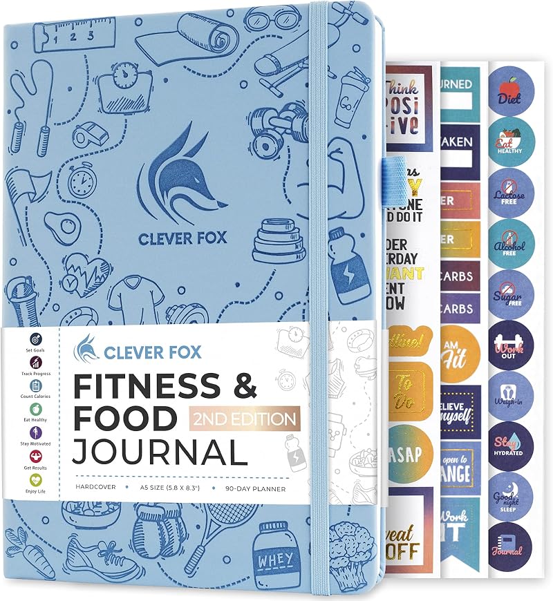 Clever Fox Fitness & Food Journal – Undated A5 Hardcover Light Blue
