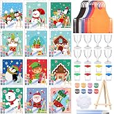 Sherr 96 Pcs 12 Set Pre Drawn Canvas Painting Kits, Christmas | Adult Painting Party Set with Brushes Paints Wine Glasses, 8x10 Ready to Paint, DIY Craft for Paint Parties and DIY Crafts