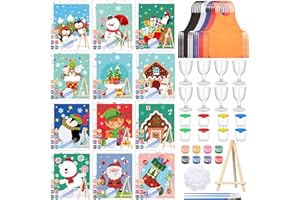 Sherr 96 Pcs 12 Sets Pre Drawn Canvas Kit for Painting Craft Sip and Paint Kit for Adults Pre Printed Canvas Painting Favor for DIY Birthday Gifts Adult's Date Party, 8 x 10 Inches(Christmas)