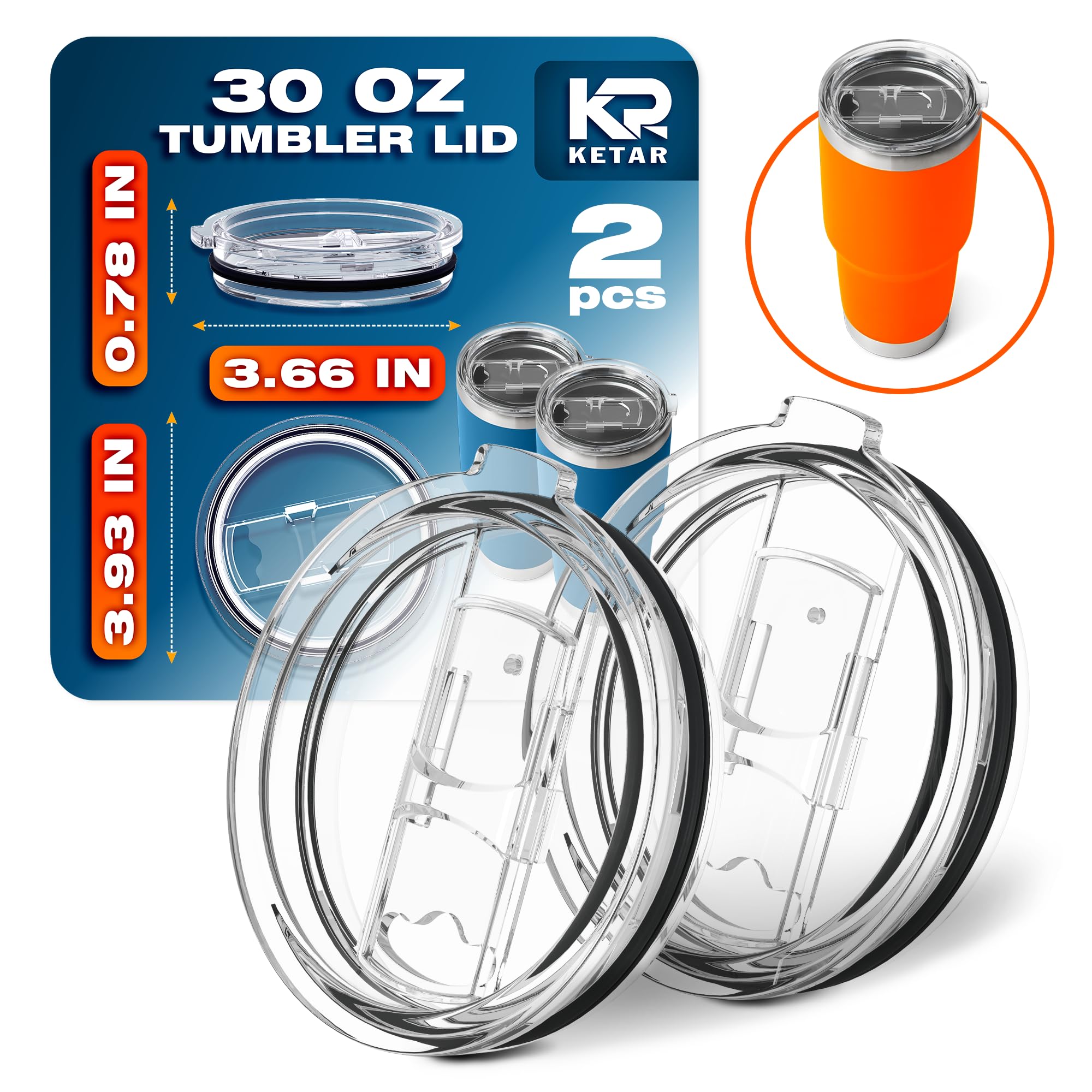 Photo 1 of 2 Pack Universal 30 oz Tumbler Lids - Sliding Closure Spill-Proof & Splash Resistant Replacement - Compatible with Yeti, Ozark Trail Rambler, and Other Double-Wall Stainless Steel Cups