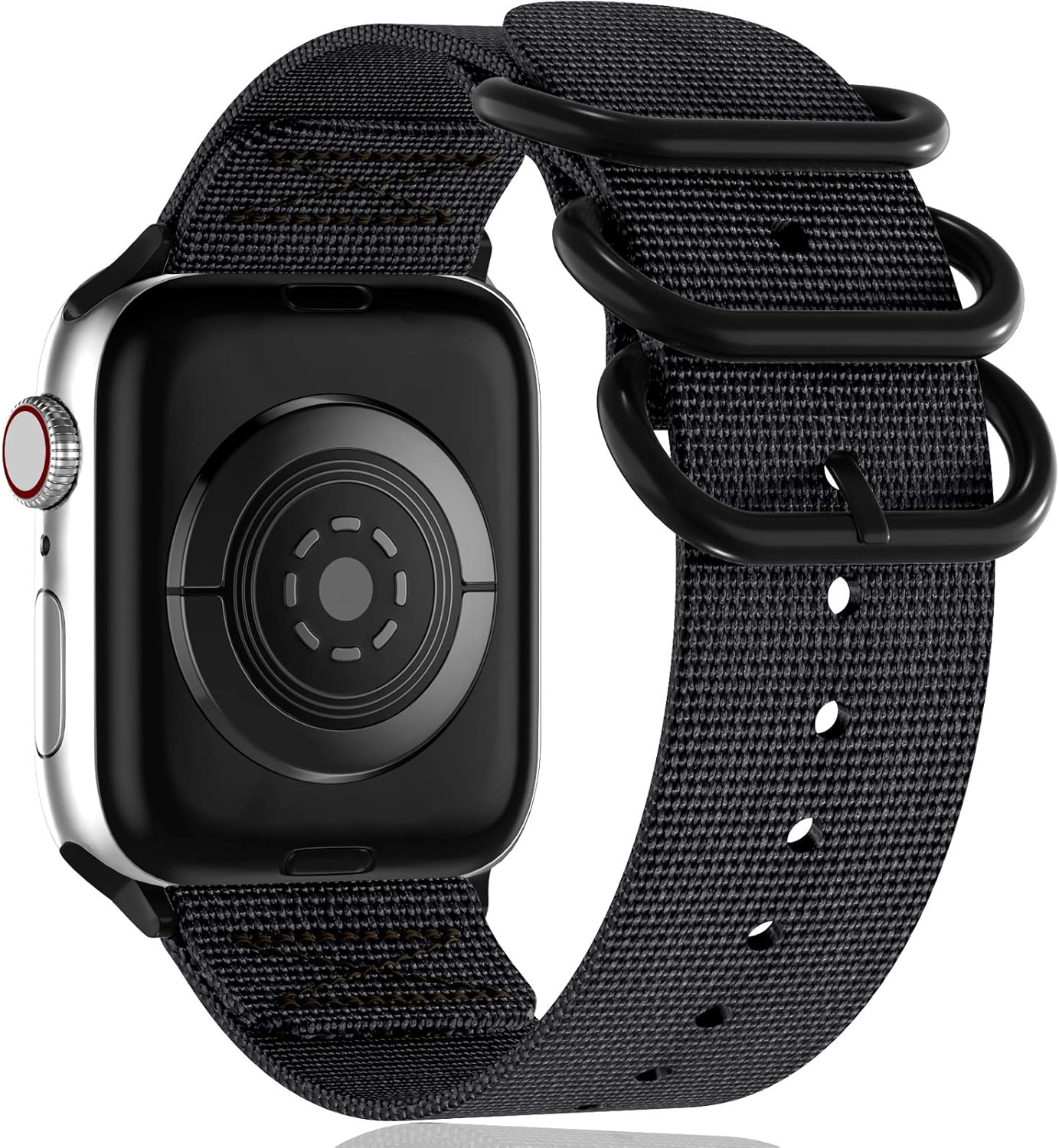 Muranne Nylon Bands Compatible with Apple Watch 38mm 40mm iWatch SE Series 6 5 4 3 2 1, Adjustable Breathable Woven Nylon Watchbands Accessories Military Loop Buckle for Women Men, Black, X-Large
