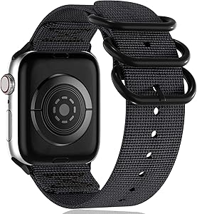 Muranne Nylon Bands Compatible with Apple Watch 38mm 40mm iWatch SE Series 6 5 4 3 2 1, Adjustable Breathable Woven Nylon Watchbands Accessories Military Loop Buckle for Women Men, Black, X-Large