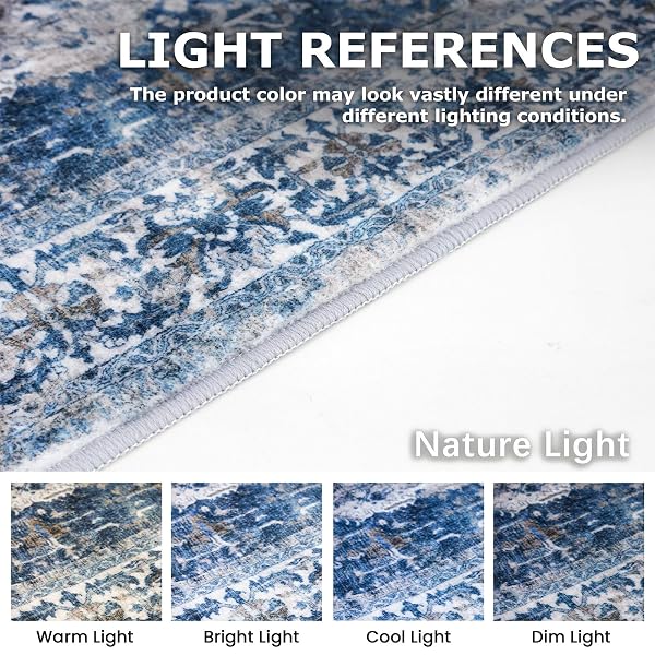 KOZYFLY BOHO AREA RUG 3X5 FT RUGS FOR ENTRYWAY WASHABLE ENTRY RUG NON SLIP DOOR MAT INDOOR ENTRANCE BLUE PRINTED FAUX WOOL VINTAGE KITCHEN RUG THROW RUGS FOR ENTRANCE KITCHEN LIVING ROOM