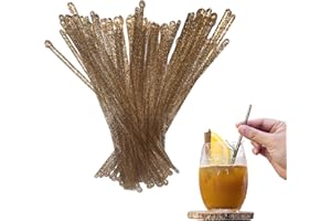 ROYER CORPORATION Coffee and Cocktail Stirrers, Reusable Plastic Drink Stirrer Sticks, 100 Ball Head Swizzle Sticks, Use as a Cocktail Garnish or Cake Pop Stick, and Restaurant Supplies, 6 inch (Glitter Gold)