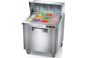 Leacco Refrigerated Sandwich Salad Prep Table, Commercial Workstation Refrigerators with 12 Pans, 28"